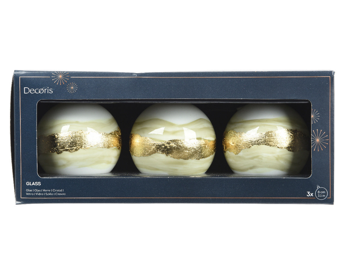 Set 3 palline natale, vetro opaco, linea dorata diametro 6cm Kaemingk Set 3 palline natale, vetro opaco, linea dorata diametro 6cm Kaemingk